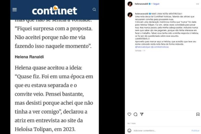 Post da Helena Ranaldi (Reprodução: Instagram)