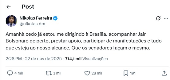 Post do Nikolas Ferreira