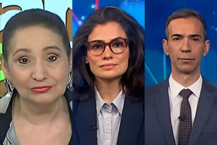 Sonia Abrão, Renata Vasconcellos e César Tralli Sonia Abrão, Renata Vasconcellos e César Tralli (Reprodução: RedeTV!/TV Globo)