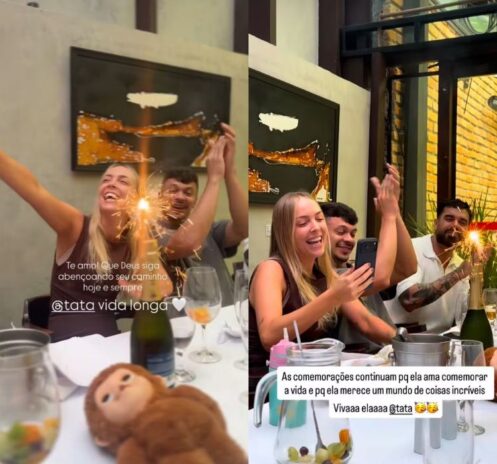 Tata Estaniecki e Júlio Cocielo almoçando juntos (Reprodução: Instagram)