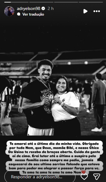 Adryelson, ex Botafogo, lamenta morte da irmã (Foto: Instagram)
