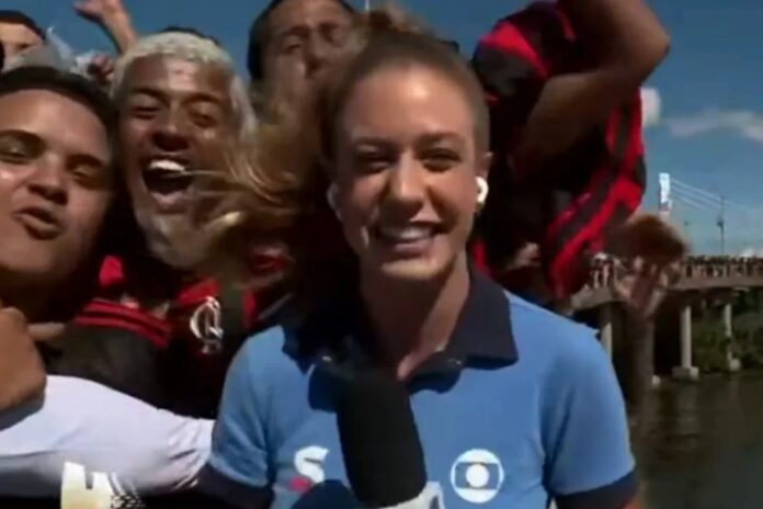 Duda Dalponte durante entrada ao vivo na Ponte Velha do Galeão - Reprodução: Redes Sociais Duda Dalponte durante entrada ao vivo na Ponte Velha do Galeão - Reprodução: Redes Sociais