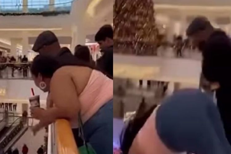 Mulher cai de sacada de shopping Mulher cai de sacada de shopping (Foto: Reprodução)