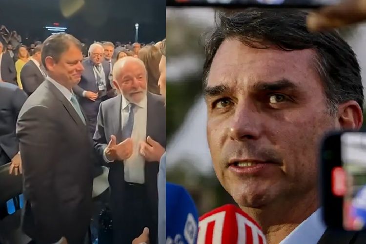 Tarcísio, Lula e Flávio Bolsonaro Tarcísio, Lula e Flávio Bolsonaro (Reprodução/ © Bruno Peres/Agência Brasil)