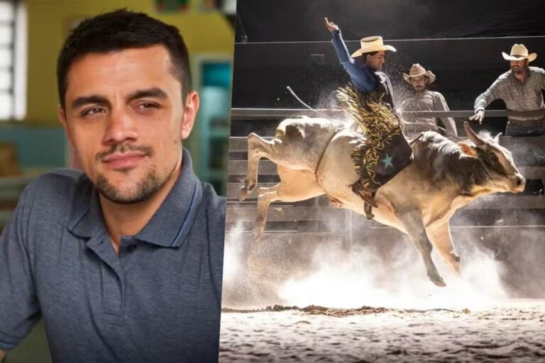 Felipe Simas passa perrengue com touro em gravações