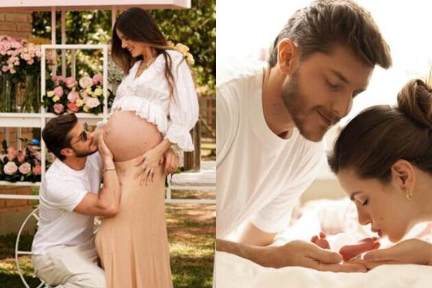 Camila Queiroz e Klebber Toledo com a filha