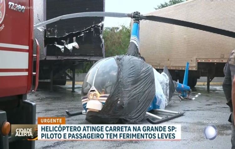 Helicóptero da Band faz pouso forçado e deixa dois feridos