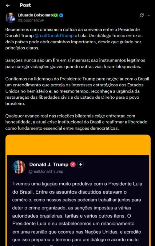Print de tweet de Eduardo Bolsonaro Print de tweet de Eduardo Bolsonaro