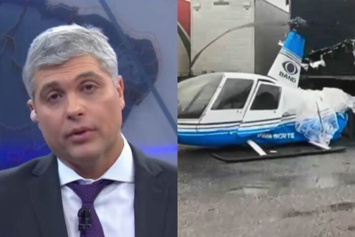 Joel Datena falando sobre a aeronave da Band (Reprodução: Band TV)