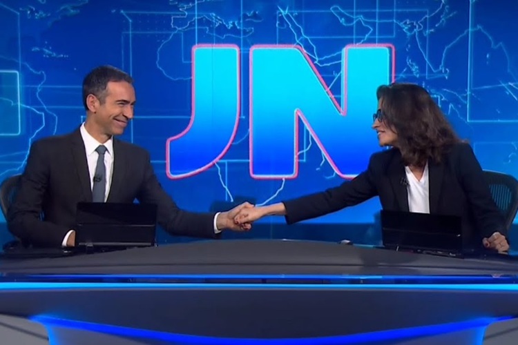 Renata Vasconcellos e Cesar Tralli no Jornal Nacional (Foto: Reprodução)