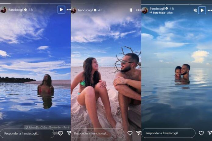 Post do Francisco Gil Francisco Gil ao lado da namorada, Alane, e da filha Sol de Maria (Reprodução: Instagram)