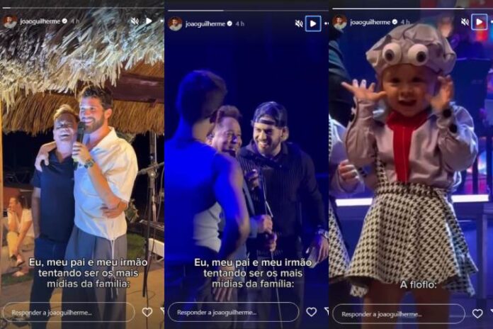 Post do João Guilherme com o pai, Leonardo, o irmão Zé Felipe e a sobrinha, Maria Flor (Reprodução: Instagram)