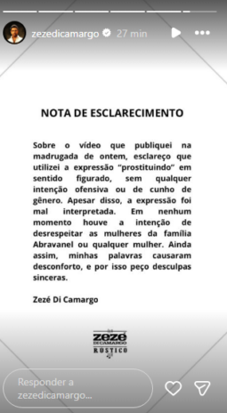 Zezé di Camargo pede desculpas por polêmica com herdeiras de Silvio Santos (Foto: Instagram)