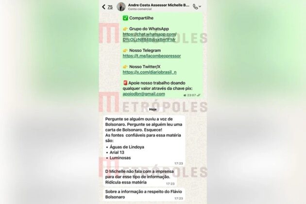 Coronel Andr&eacute; Costa, assessor de Michelle Bolsonaro, repostou mat&eacute;rias cr&iacute;ticas ao senador F&aacute;vio Bolsonaro