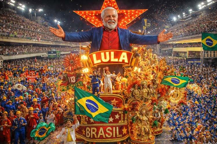 Imaginação de como será o Desfile de Escola de Samba sobre Lula (Foto: IA/ Área Vip)