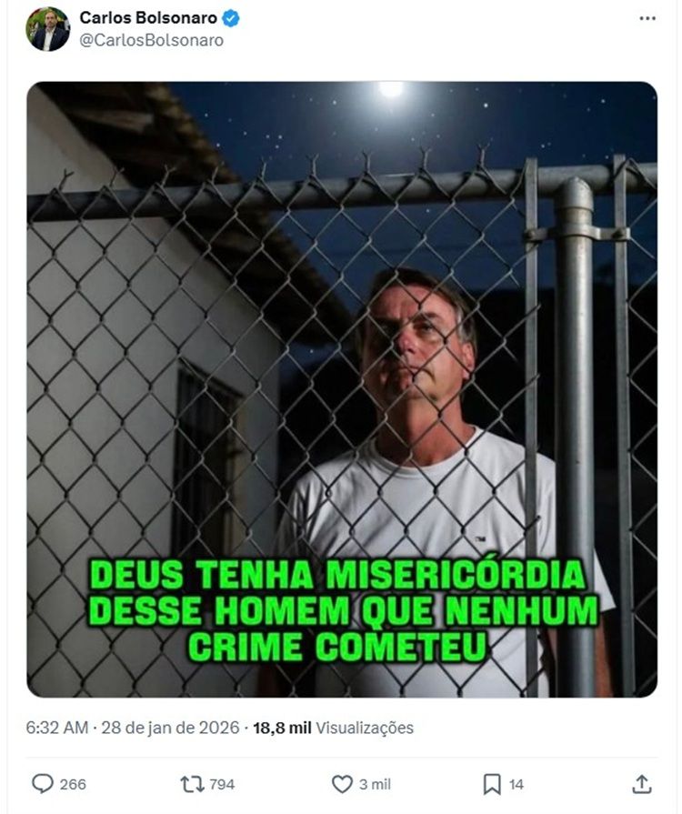 Publicação de Carlos Bolsonaro (Foto: Reprodução)
