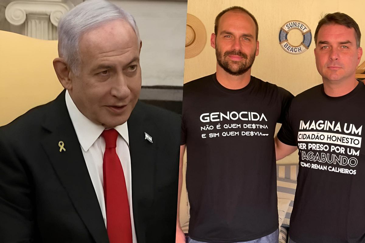Netanyahu, Eduardo e Flávio Bolsonaro Netanyahu, Eduardo e Flávio Bolsonaro