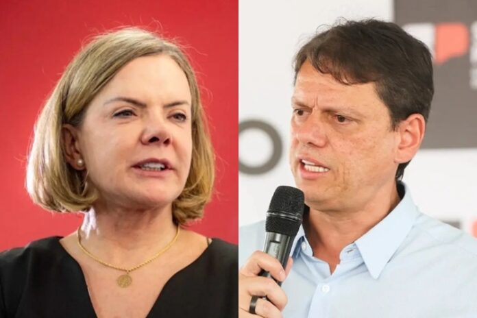 Gleisi Hoffmann e Tarcísio de Freitas