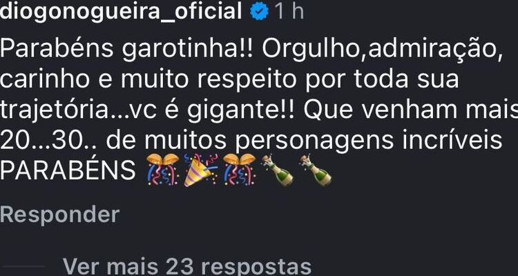 Mensagem de Diogo para Paolla Oliveira (Fonte: Instagram)