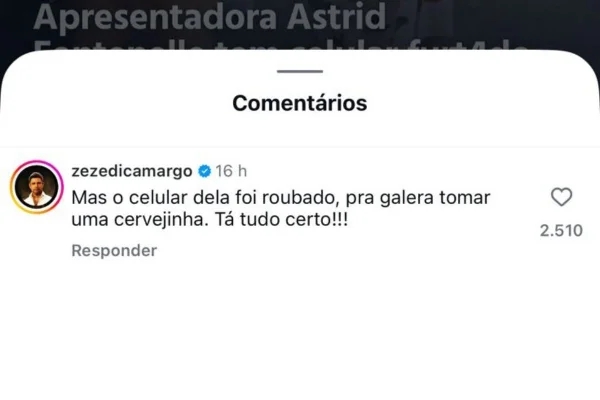 Comentário de Zezé Di Camargo em post de Astrid Fontenelle Comentário de Zezé Di Camargo em post de Astrid Fontenelle