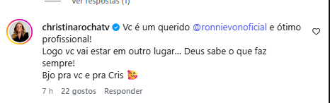 Post da Christina Rocha na publicação do Ronnie Von (Reprodução: Instagram)
