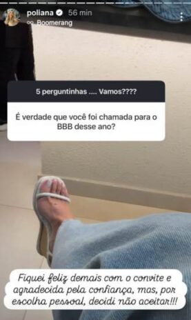 Post da Poliana Rocha sobre o convite do BBB (Reprodução: Instagram)