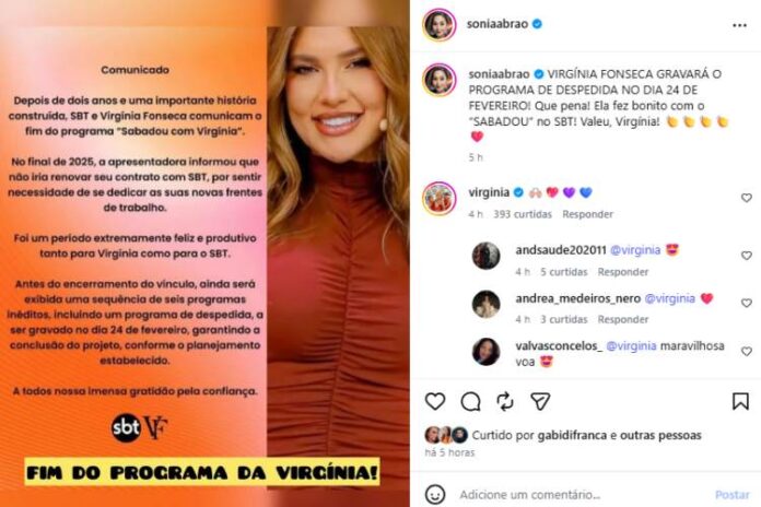 Post da Sonia Abrão e Virginia Fonseca Post da Sonia Abrão e Virginia Fonseca