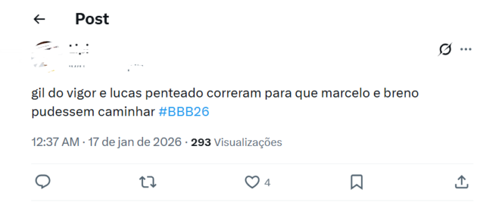 Post do público do BBB26 (Reprodução: X, antigo Twitter)