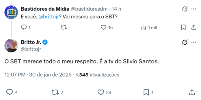 Postagem do Britto Jr (Reprodução: X, antigo Twitter)