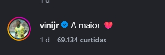 Print Vini Jr comentário Print Vini Jr comentário
