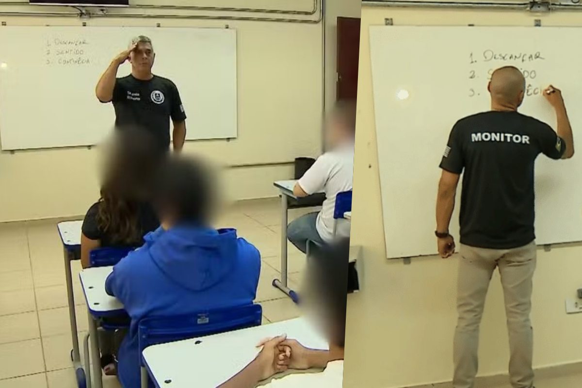 PM dando aula em escola cívico-militar
