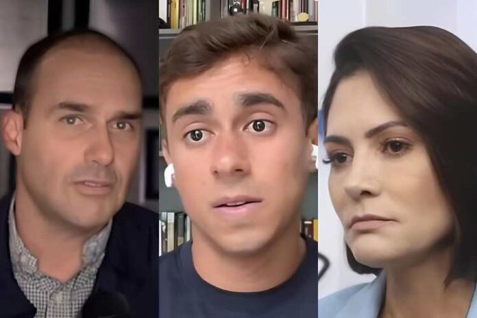 Eduardo Bolsonaro, Nikolas Ferreira e Michelle Bolsonaro (Reprodução: SBT News/Youtube)