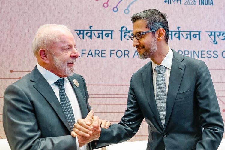 Presidente da República, Luiz Inácio Lula da Silva, durante reunião com o CEO do Google, Sundar Pichai. Nova Délhi - Índia.  Foto: Ricardo Stuckert / PR