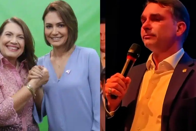 Michelle Bolsonaro, Bia Kicis e Flávio Bolsonaro (Foto: Reprodução)