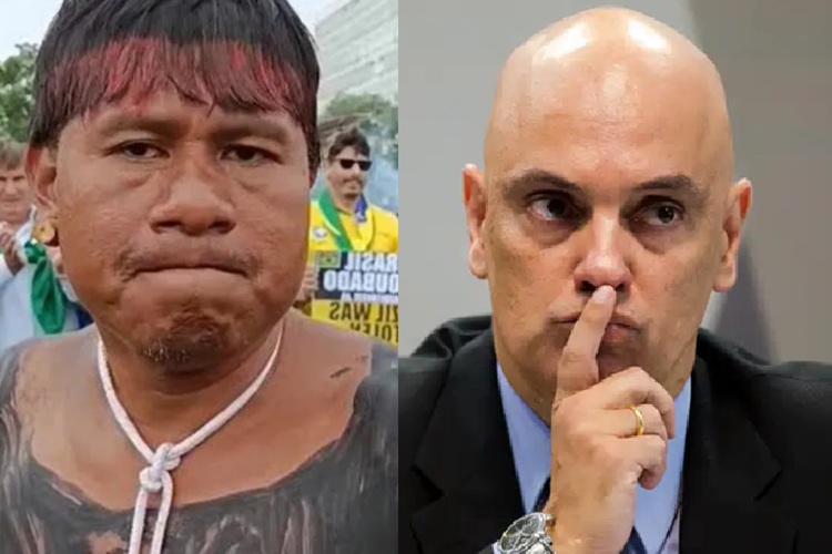 Moraes e indígena José Acácio Sererê Xavante (Foto: Reprodução/ Marcelo Camargo/Agência Brasil)