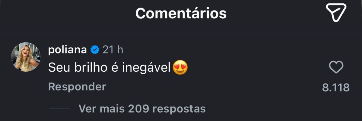 Comentário de Poliana Rocha (Fonte: Instagram)