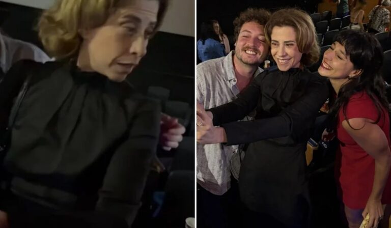 Atriz leva tombo ao tentar tirar foto com Fernanda Torres