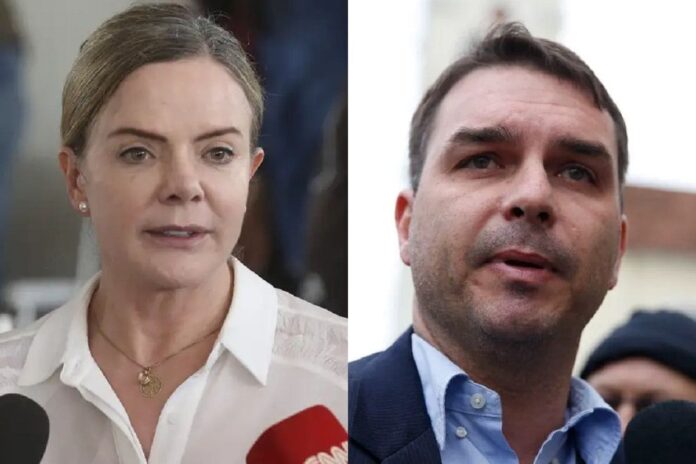 Gleisi e Flávio Gleisi Hoffmann e Flávio Bolsonaro (Foto: Montagem/Agência Brasil)