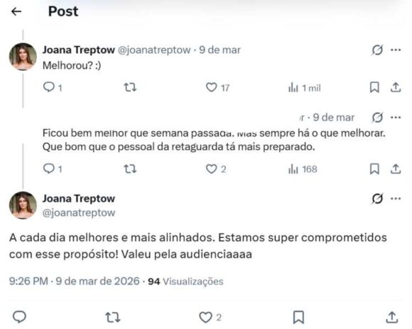 Post da Joana Post da Joana respondendo o público (Reprodução: X, antigo Twitter)
