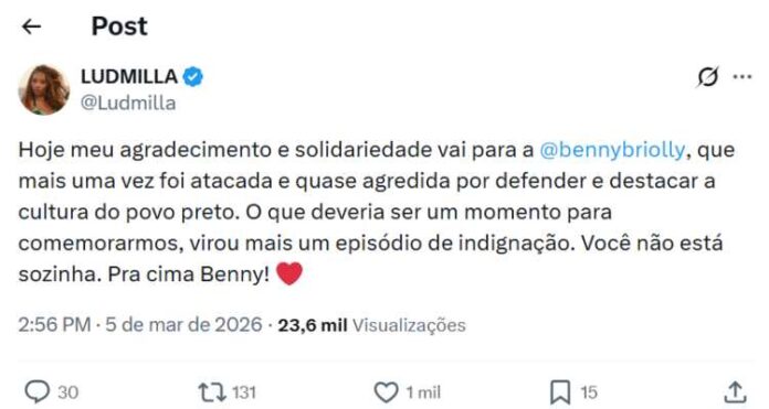 Post da Ludmilla Post da Ludmilla (Reprodução: Instagram)