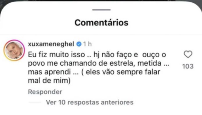 Post da Xuxa Meneghel Post da Xuxa Meneghel (Reprodução: Instagram)