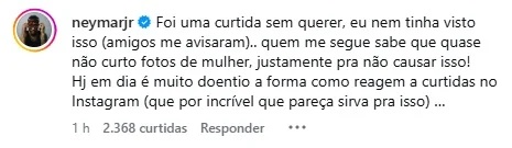 Post do Neymar Post do Neymar se explicando (Reprodução: Instagram)