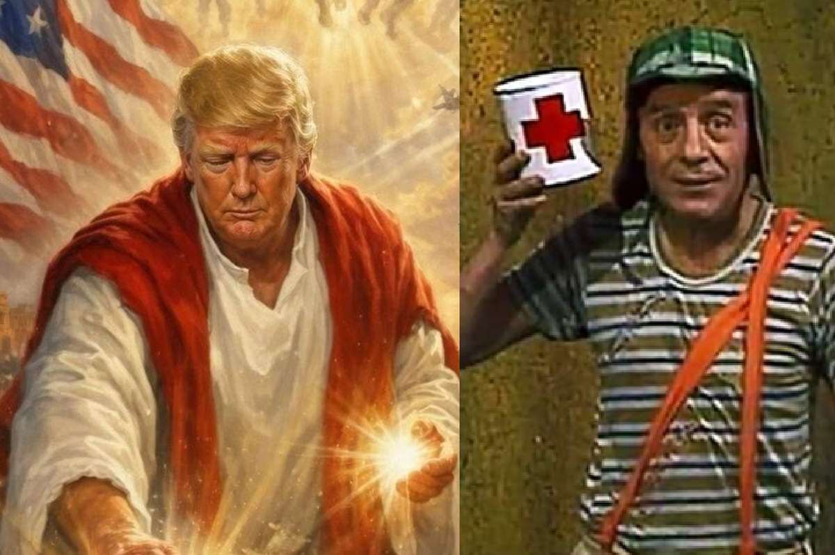 Campanha da Cruz Vermelha em Chaves e Trump (Foto: Reprodução/ Truth Social/ SBT)