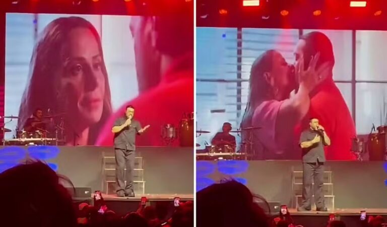 Cena de beijo com ex vira destaque em show de Belo