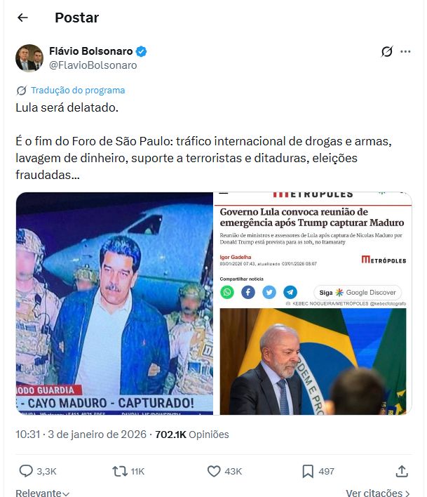 Notícia falsa de Flávio (Captura de Tela/ X)