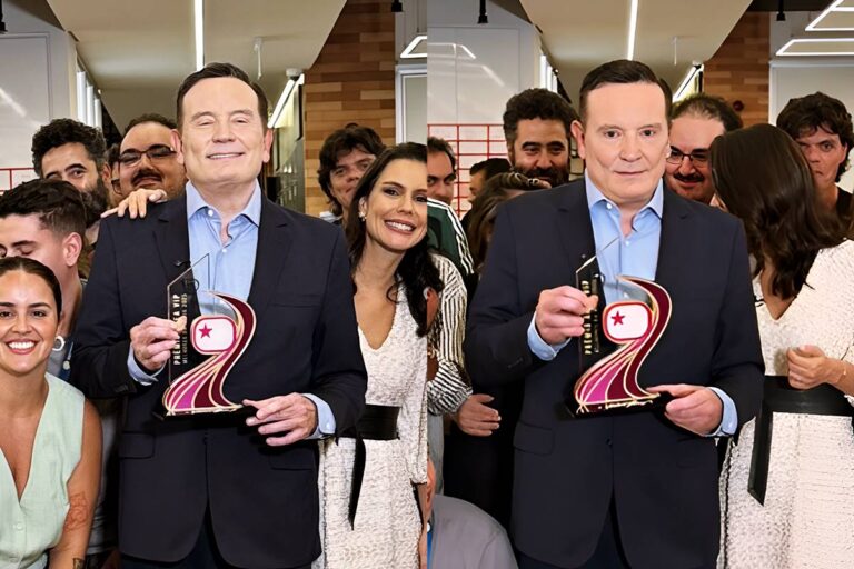 É Penta! Roberto Cabrini recebe troféu do Prêmio Área VIP como Melhor Jornalista de 2025