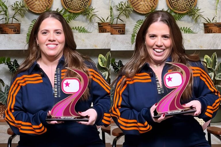 Tati Machado se emociona ao ganhar primeiro troféu do Prêmio Área VIP