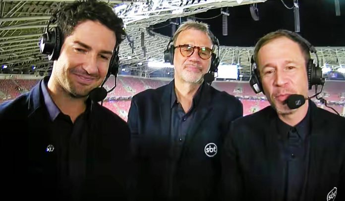 Alexandre Pato, Mauro Beting e Tiago Leifert - Foto: SBT