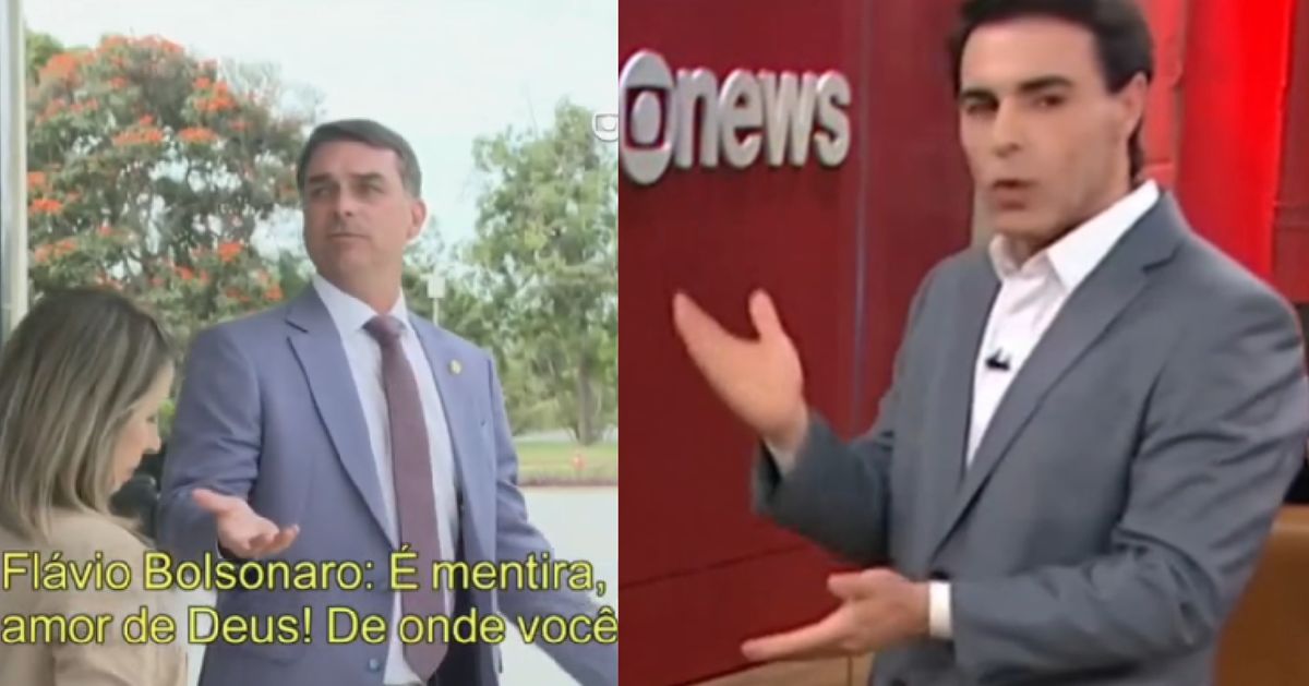 Flávio Bolsonaro e Rafael Colombo (Foto: Reprodução/ GloboNews)