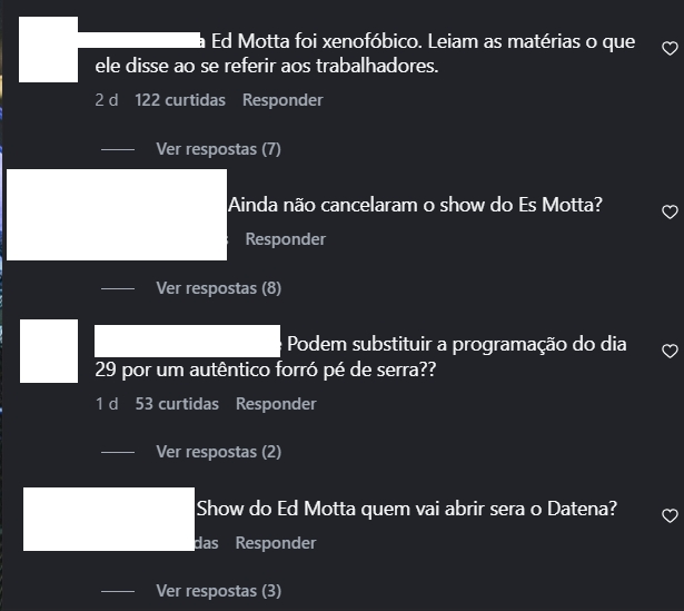 Comentários no Instagram do Circo Voador